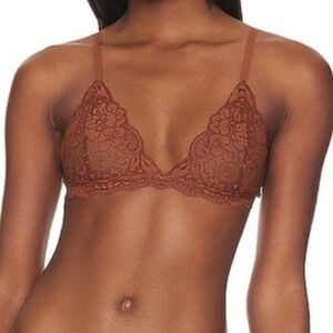HAH Hot As Hell Free People Chi Chi Floral Lace Bralette Brown Medium